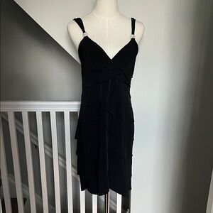 La Belle Black Tiered Mini Dress with Embellished Straps